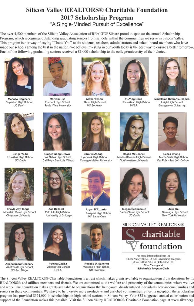 Image about Silicon Valley REALTORS&reg; Charitable Foundation Announces 2017 Scholarship Recipients