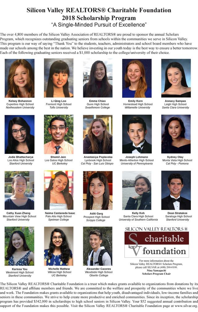 Image about Silicon Valley REALTORS&reg; Charitable Foundation Presents 2018 Scholarship Awards to 18 High School Graduates