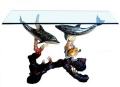 Brass, Aluminum, Metal Glass Top Sculptured Tables