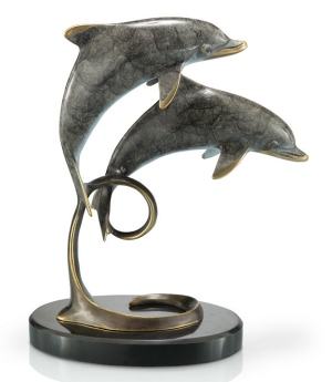 Bronze Double Dolphins on Marble (RET) SALE