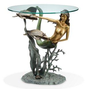 Mermaid and Sea Turtles Glass Top End Table
