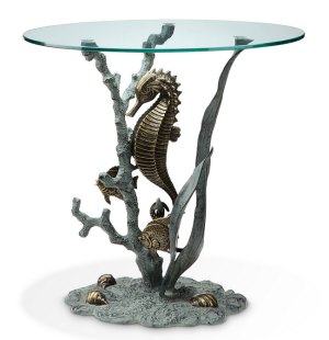 Seahorse Glass Top End Table 33786