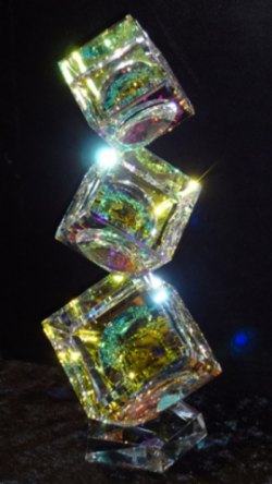 Triple Optical Crystal Cube - Large Sculpture