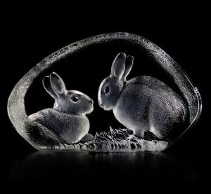 Mats Jonasson Etched Glass Rabbits MJ Large