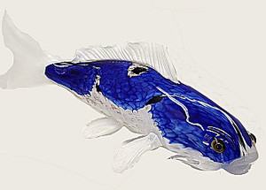 COBALT Blue Koi Fish Glass sculpture