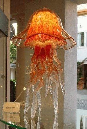 Orange Glass Jellyfish Lamp, Double Dome