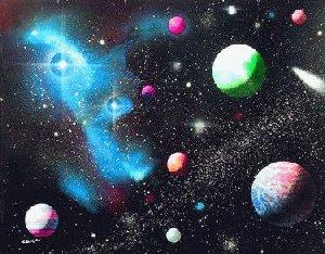 Blue Worlds Reverse Glass Art