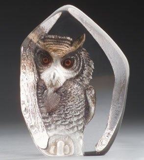 Mats Jonasson Etched Crystal Owl MJ 33863