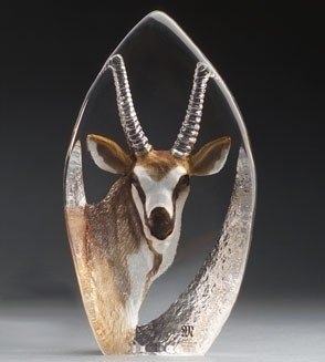 Mats Jonasson Brown Small Antelope -Etched Glass MJ 33864