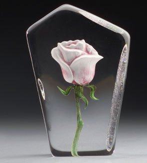 Mats Jonasson Pink Rose  - Etched Glass Flower-MJ 33872