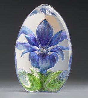Mats Jonasson Blue Lily  - Glass Flower Paperweight-MJ 33880
