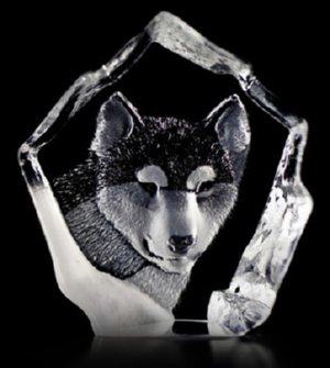 Mats Jonasson- Husky Dog- Miniature Crystal Etching - MJ 88147