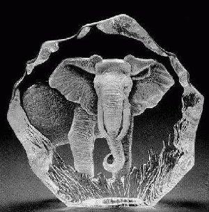 Mats Jonasson Elephant - Etched Glass-MJ 33631
