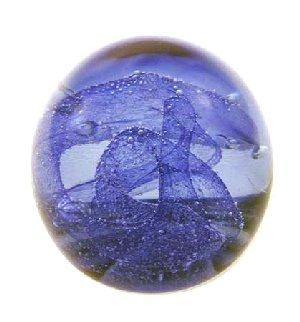 Round Paperweight, Bubble Blue Twist with Blue Veil
