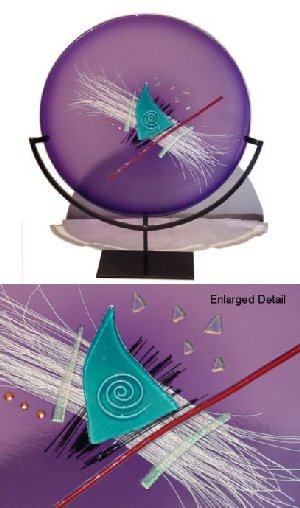 Blown Glass Disc in Metal Stand