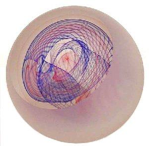 Sperical Sculpture w folded pink and blue Swirl Veils, frosted