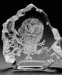 Mats JonassonOwl Baby Etched Crystal Sculpture MJ 33608