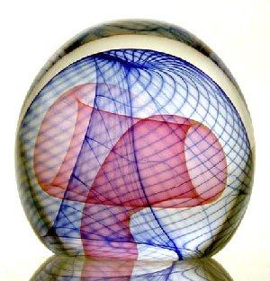 Round Paperweight, Folded pink and blue swirl veils