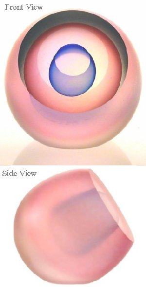 Round Blue and Pink Veils Paperweight, Mother of Pearl Exterior