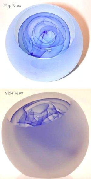 Round Blue Paperweight, Frosted Exterior