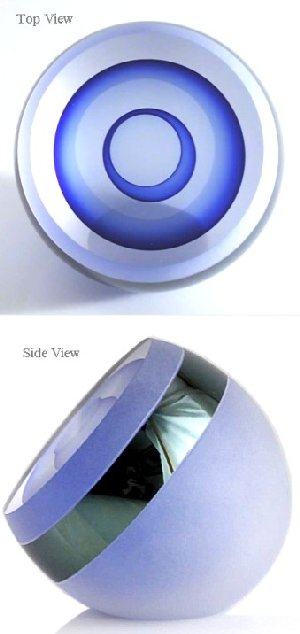 Round Paperweight with 2 Blue Veils, Frosted Exterior