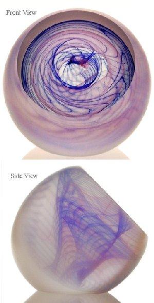 Round Folded Pink & Blue Swirl Veil Paperweight, Mother of Pearl Ext.
