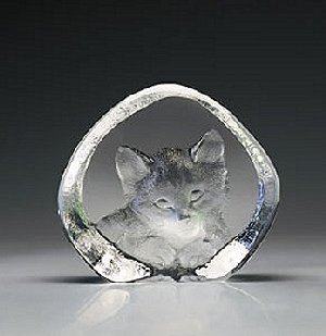 Mats Jonasson Cutey Cat  Crystal Etched Sculpture MJ 33729