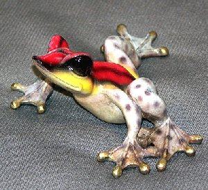 Alysa Red/Multicolor Broze Frog Sculpture