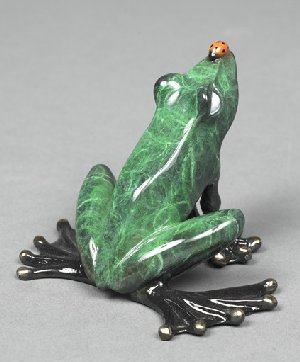 Green 'Don't Bug Me' Bronze Frog Sculpture by Barry Stein