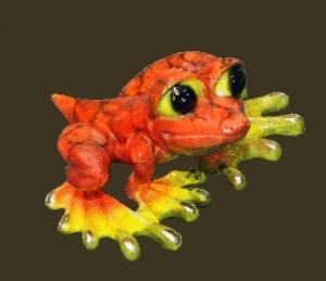 Orange Dezerae Small Bronze Frog Sculpture by Barry Stein
