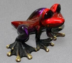 Red-Purple Dezerae Frog Small Bronze Sculpture by Barry Stein