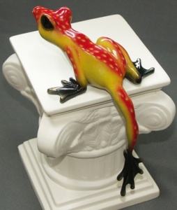 Fire Hang Over Bronze Frog Sculpture by Barry Stein