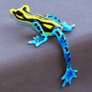Yellow-Blue Hang Over Frog Sculpture by Barry Stein