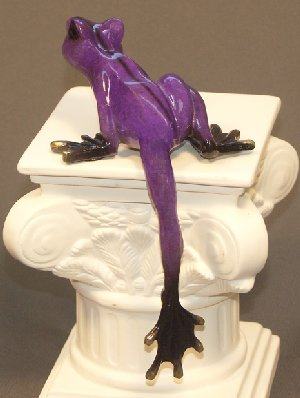 Purple Hang Over Frog -Bronze Sculpture by Barry Stein