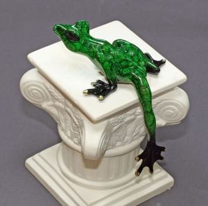 Green Hang Over Bronze Frog Sculpture by Barry Stein