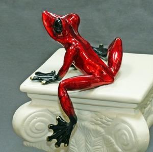Candy-Red with rings  Elexess Frog Bronze Sculpture by Barry Stein