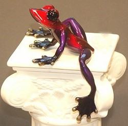 Candy-Red Purple Elexess Frog Bronze Sculpture by Barry Stein