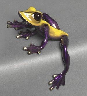 Yellow and Purple Bronze Elexess Frog by Barry Stein