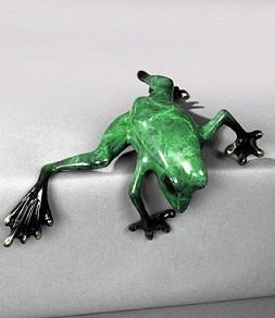 Green Peek-A-Boo Bronze Frog Sculpture by Barry Stein
