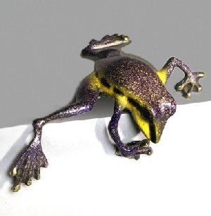 Bronze Purple-Galaxy Peek A Boo Frog Sculpture by Barry Stein
