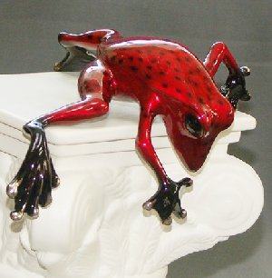 Candy-Red Peek A Boo Bronze Frog Sculpture by Barry Stein