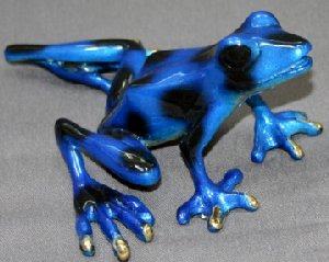 Blue Precious Bronze Frog Sculpture by Barry Stein