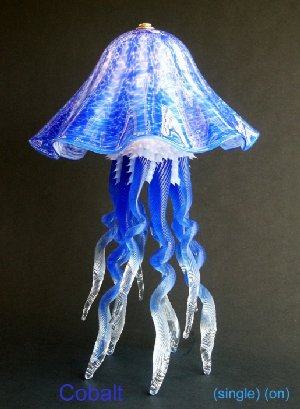 Cobalt Blue Glass Jellyfish Table Lamp, Single Dome