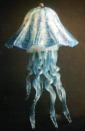 Blue-Green Glass Jellyfish Lamp, Single Dome