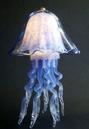 Blue Glass Jellyfish Lamp, Double Dome
