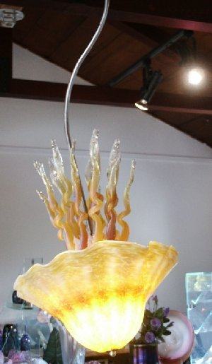 Amber Large Jellyfish Inverted Hanging Chandelier, Single Dome