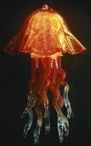 Red Glass Jellyfish Lamp, Double Dome