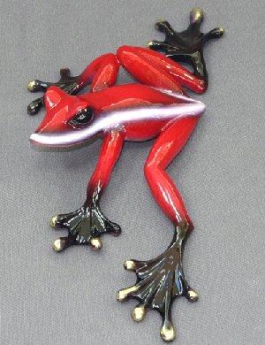 Red Slider Bronze Frog Sculpture by Barry Stein