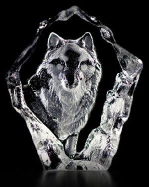 Mats Jonasson Wolf - Miniature Etched Crystal Sculpture - MJ 88128