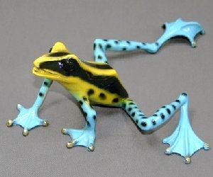 Blue and Yellow Footloose Bronze Frog by Barry Stein
